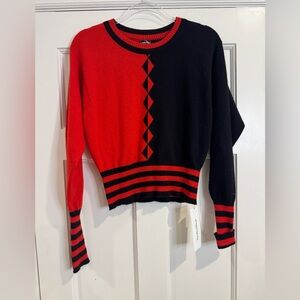 CHANEL Red and Black Knit Crewneck Sweater